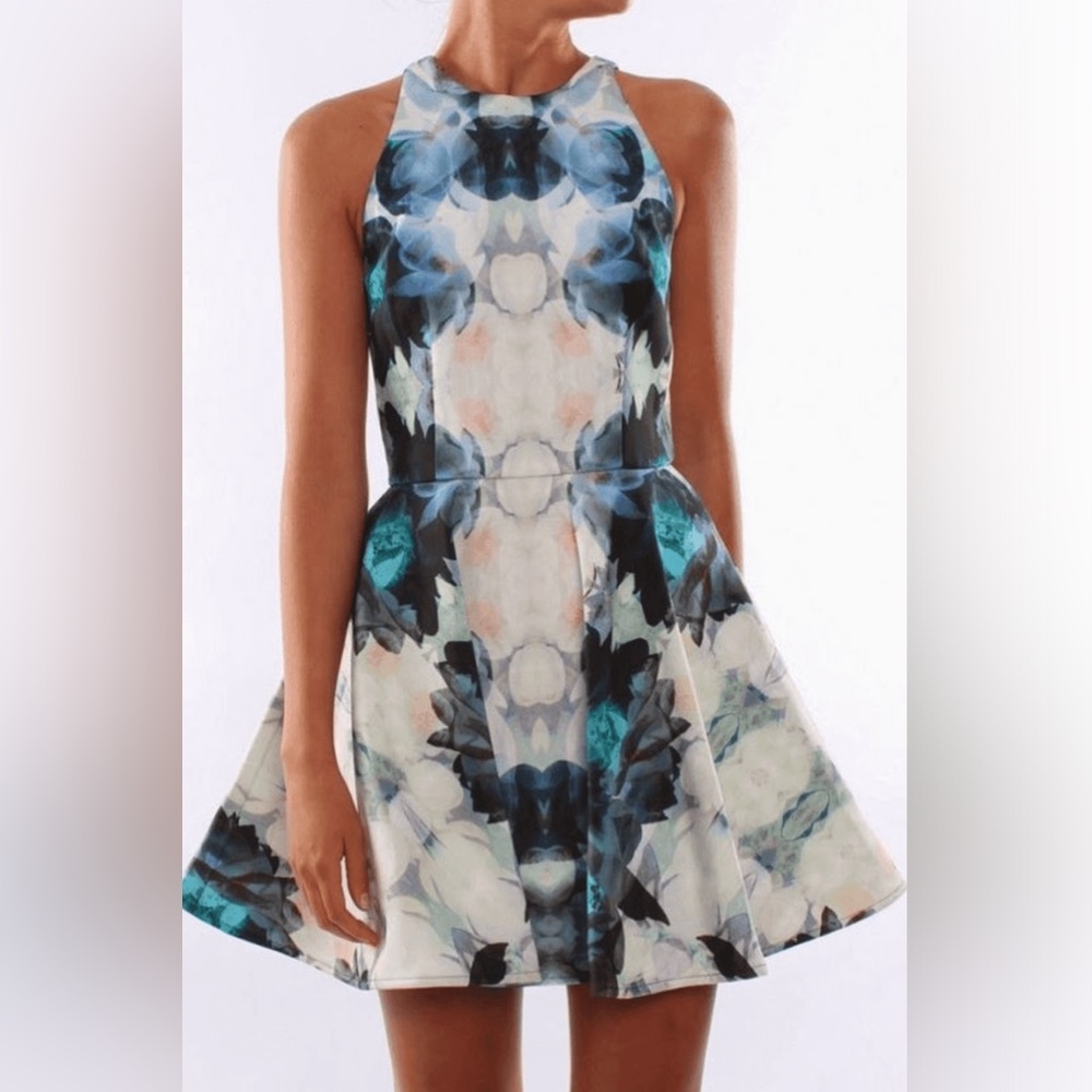 Sleeveless Blue Floral Fit & Flare Dress